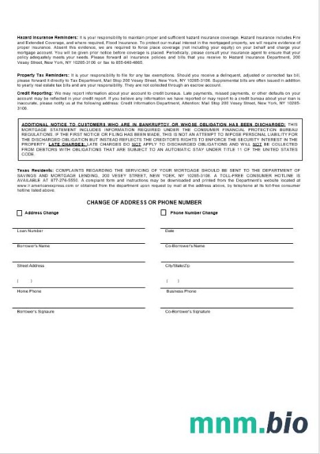 USA Nowy Jork American Express Blue Bank wyciąg z kredytu hipotecznego w formatach Word i PDF 3